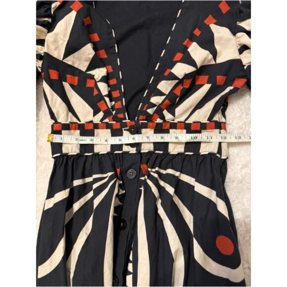 Farm Rio Coconut Grove Puff Sleeve V-Neck Maxi Dress Black Women's Size XS - Picture 8 of 9